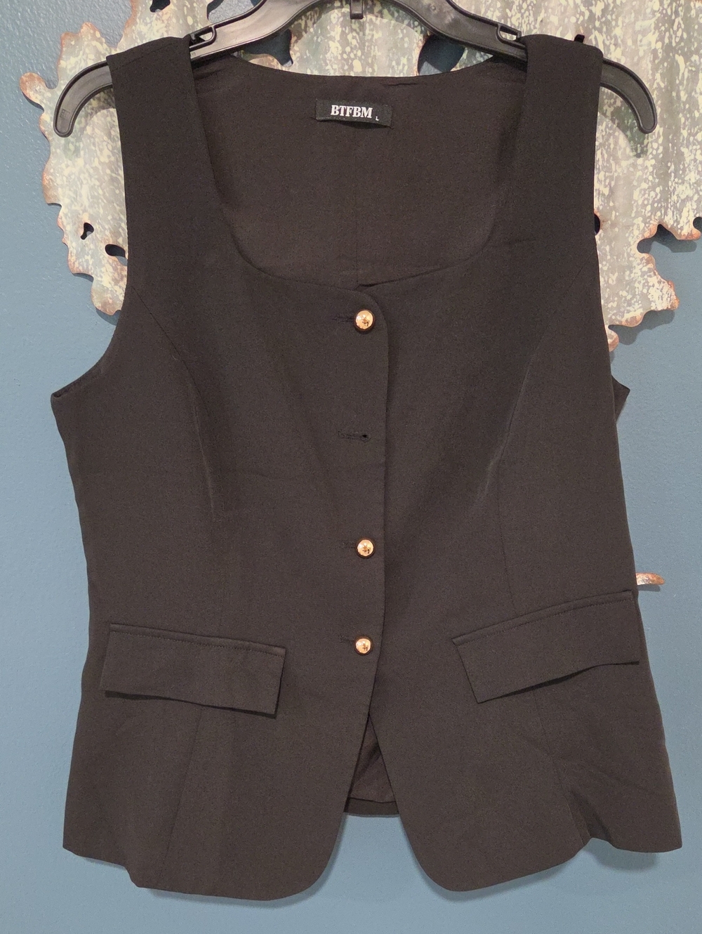 BTFBM Black Button-Front Sleeveless Vest